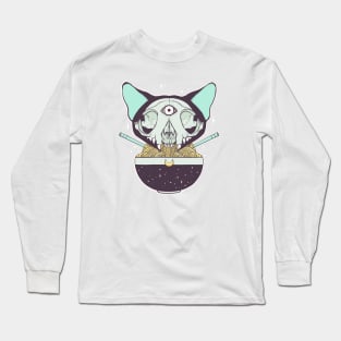 Cat Skull Raman Noodle Bowl Long Sleeve T-Shirt